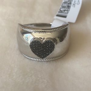 NWT Black spinel sterling silver heart ring